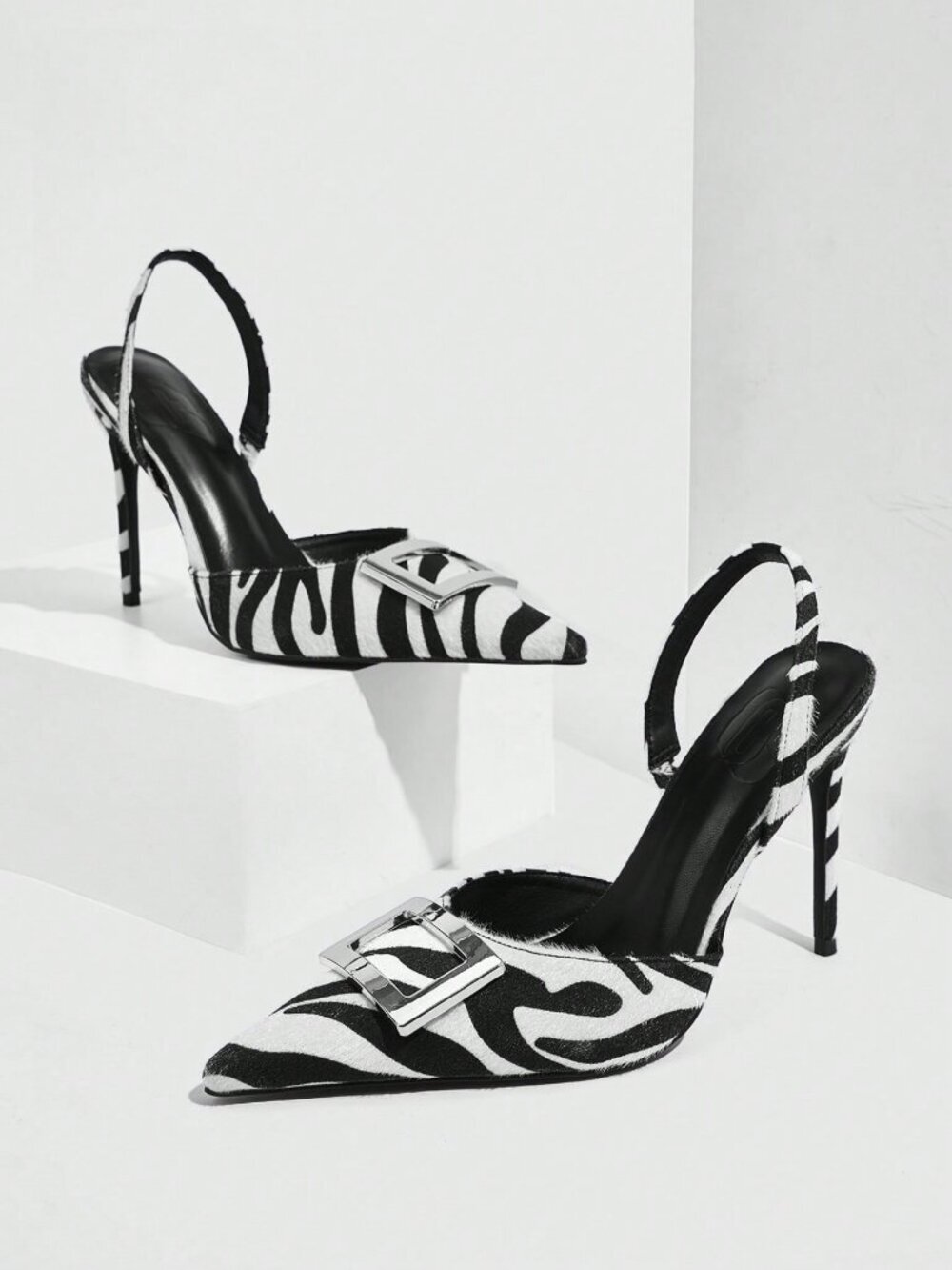 Elegant Women's Pointed Toe Stiletto High Heel  faux Pony Hair High Heels Heels - Picture 2 of 10